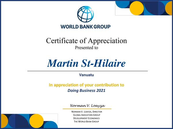 Doing Business 2021 Certificate Martin St Hilaire