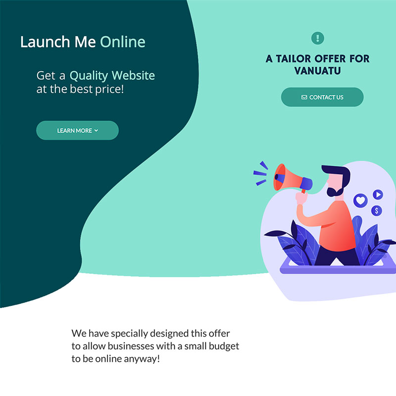 Landing Page "Launch me Online" by AJC Vanuatu